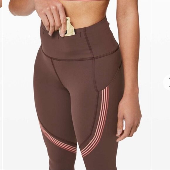 Lululemon Women Brown Speed Limit Cherry Cola High Waist Pocket 12 Crop Leggings - Picture 2 of 7